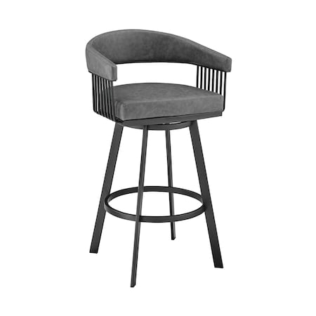 Armen Living Chelsea 29" Swivel Bar Stool with Matte Black Finish and Vintage Gray Faux Leather LCCSBAMBVG30